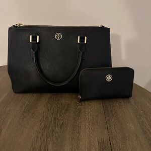Tory Burch black tote and wallet